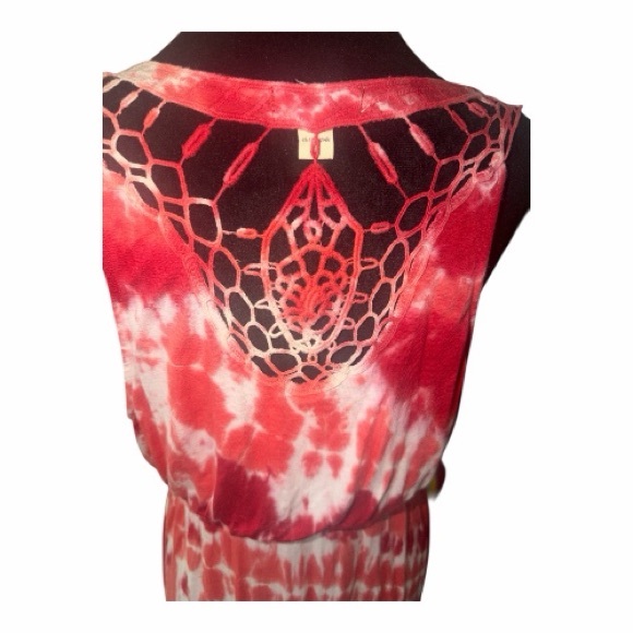ONE WORLD Women’s Red and White Tie-Dye Sleeveless Maxi Dress Size L - Picture 4 of 5